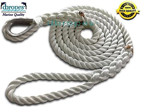 3 Strand Mooring Pendant Line 100% Nylon Rope 3/4" X 6 Ft with Thimble.Tensile Strength 13800 Lbs. Made in USA.