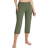 baleaf Womens Yoga Capri Pants High Waist Capri Leggings with Pockets Wide Leg Crop Exercise Workout Summer Pants