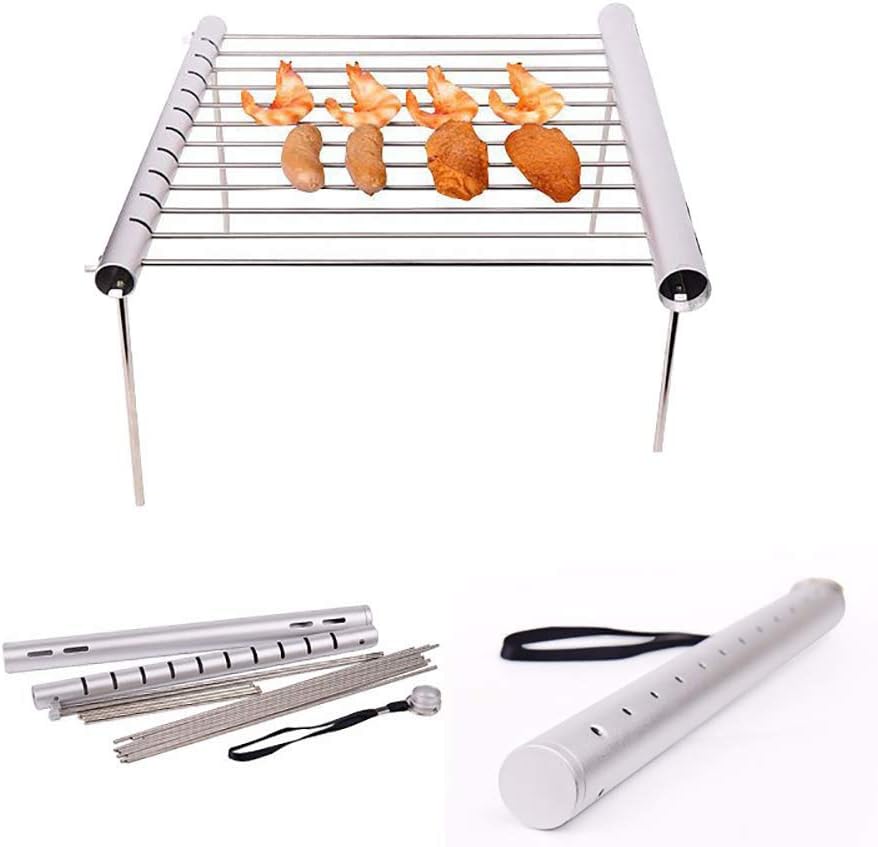ROCKY DENTAL Portable Folding Grill, Outdoor Mini Grill net，Folding Compact Stainless Steel Charcoal Barbeque Grill for Outdoor Heating, Bonfire, Grill, Picnic, Campers, Backpacking, Survival
