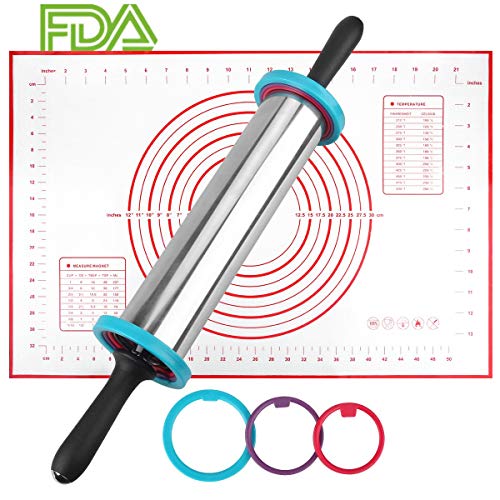 image for Bonropin Rolling Pin,Adjustable Stainless Steel Rolling Pin with Thick