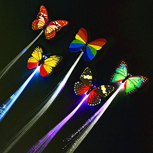 Pawaca LED Butterfly Hair Lights,14 Inch LED Fiber Optic Flashing Hair Braid Extensions Flashing LED Light Up Toys Barrettes for Party, Bar Dancing Hairpin, Light Up Hair Accessories(1 Pack)