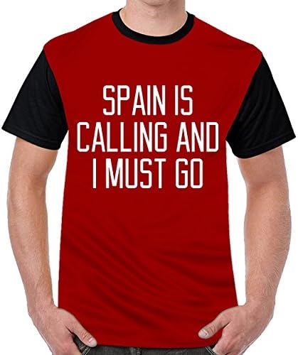 Tstory Spain Is Calling and I Must Go Men Cotton Crew Neck t Shirts Top Blouse Shirt Dark Red