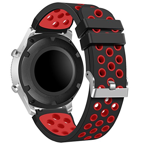 For Samsung Gear S3 Frontier and Classic Watch,CreateGreat Soft Replacement Breathable Sport Bands with Air Holes for Samsung Gear S3 Smart Watch Band(Black Red)