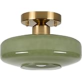 HUAWIYA Modern Ceiling Light,10.24 inch,Olive Green Milk Glass Shade, Semi Flush Mount Light Fixture for Hallway, Entryway, L