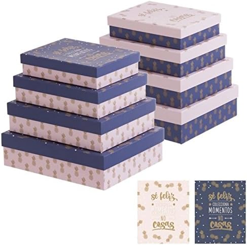 Dcasa - Juego 4 Cajas Regalo diseño piñas con Frase SER Feliz - Rosa: Amazon.es: Hogar