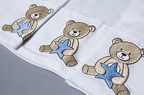 2 Baby Bedding Sets 100% Bamboo Cotton linen Embroidered Bear Blue Star, 300-thread count, 2 Sets, Anti-Microbial, Thermo Ultra Silky Brightness