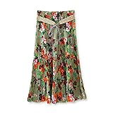 Women's Bohemian floral pleated flax midi skirt dress with belt(S)