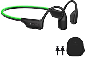 Rythflo Bluetooth 5.3 Headphones, Bone Conduction Headphones w/Mic Open Ear Wireless Earbuds w/Light Bar for Running, IPX7 Waterproof 32GB MP3 for Cycling, 8Hrs Playtime Earphones for Sports Workouts