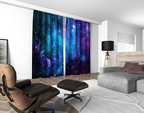 All 4 Decor Pair 3d Photo Print Galaxy Nebula Curtains Tape Ring Top (Nebula 3)
