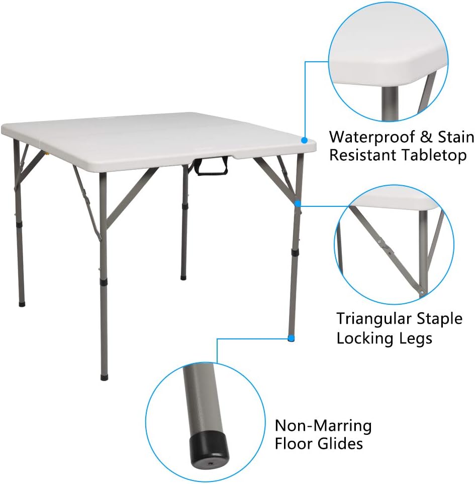 VINGLI 34" Fold in Half Square Table, Bi-Folding Commercial Table, Portable Plastic Dining Card Table for Kitchen or Outdoor Party Wedding Event, White Granite: Kitchen & Dining