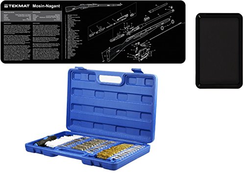 Ultimate Arms Gear Gun Mat Mosin Nagant + 38pc Cleaning Kit Gun Tube Chamber Barrel Care Steel / Nylon / Brass Brush Set + Magnetic Surface Parts Tray