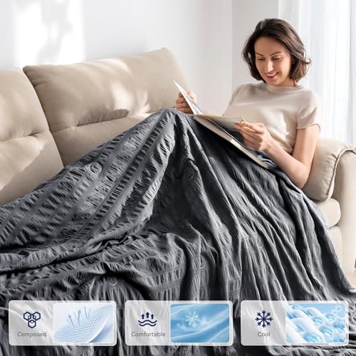 IKALIFE Cooling Blanket Bed for People - Q-Max > 0.5 Cooling Blanket Lightweight Summer Blanket Cooling Blanket Ice Blanket for Sleeping Cold Blanket for Summer Sleeping 150 x 200 cm Grey