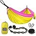 Gold Armour Camping Hammock - USA Brand Single Parachute Hammock (2 Tree Straps 10 Loops/20 ft Included) Lightweight Nylon Portable Adult Kids Hammock, Best Camping Accessories Gear (Yellow/Pink)