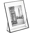 Isaac Jacobs 8x10, Black, Vintage Style Brass and Glass, Floating Photo Frame, Metal, (Vertical), with Locket Closure and Angled Base, for Pictures, Art, Mementos, Keepsakes (8x10, Black)