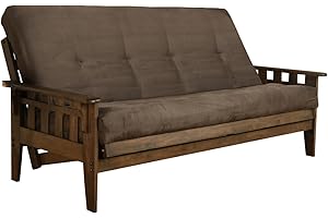 Jerry Sales FutonX Rustic Walnut Frame and Mattress Set with Choice to add Drawers, 8 Inch Innerspring Futon Sofa Bed Full Size Wood (Grey Matt and Frame (No Drawers))