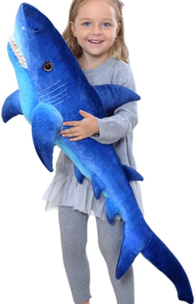 White wolf Shark Great White Shark Aquarium Simulation Toy Plush Doll Dolls Creative Pillow Dolls (Color : Blue, Size : M)