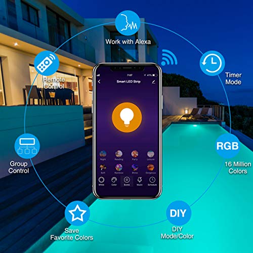 Elfeland LED Strip Lights Work with Alexa Google Assistant 32.8FT/10M 300 LEDs SMD5050 Dreamcolor Strip Lights Wireless Phone APP Controlled Rope Light Waterproof Flexible Tape Light Kit