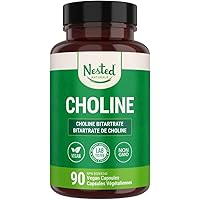 Nested Naturals Choline Bitartrate 500mg Per 2 Capsules | High Potency Choline Supplements | Supports Cognitive & Liver Funct