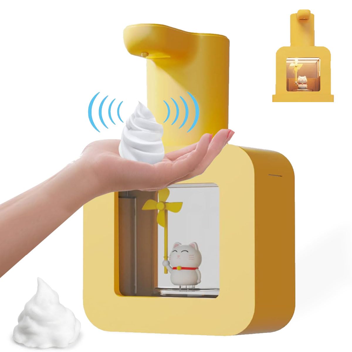 Septpenta Automatic Sensor Soap Dispenser, Foaming Touchless Soap Dispenser for Kids, Soft and Warm Lighting Cartoon Pet Waterproof Hand Washing Liquid Machine for Bathroom Countertops(Yellow)
