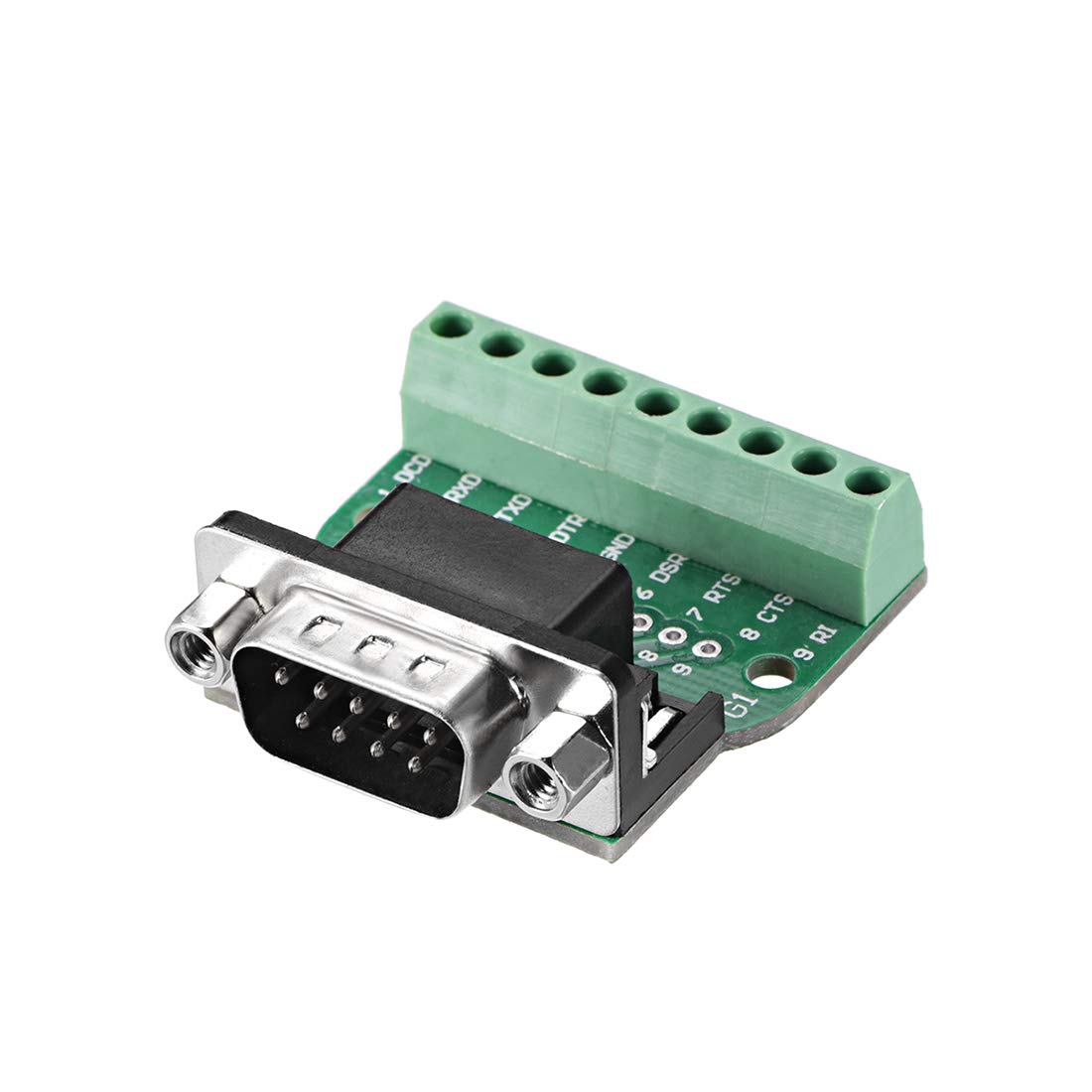 sourcing map D-sub DB9 Breakout Board Connector 9 Pin 2 Row Male RS232 Serial Port Solderless Terminal Block Adapter with Positioning Nuts