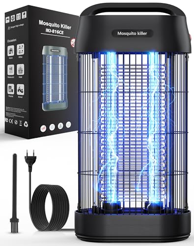 Lampe Anti Moustique 3000V, Tue Mouche Électrique UV 16W, Lampe Anti Mouche avec Crochet Portable, Sécurisé, Éco-Énergétique et Silencieuse, pour Intérieur et Extérieur (100m²)