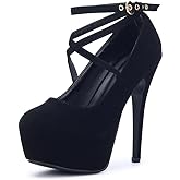 OCHENTA Women's Ankle Strap Platform Party Closed Toe Dress High Heels Pumps