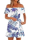 Gemijack Womens Hawaiian Dresses Off The Shoulder Floral Short Sleeve Strapless Summer Beach Dress