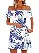 Gemijack Womens Hawaiian Dresses Off The Shoulder Floral Short Sleeve Strapless Summer Beach Dress Royal Blue