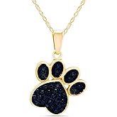 THE JEWEL ZONE Blue Natural Diamond Accent Paw Print Pendant Necklace 14k Gold Over Sterling Silver