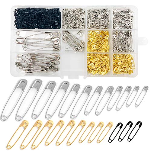 575 Pieces Safety Pins - 3 Colors 19mm - 54mm Assorted Sizes Safety Pins for Home Office Use Art Craft Sewing Jewelry Making