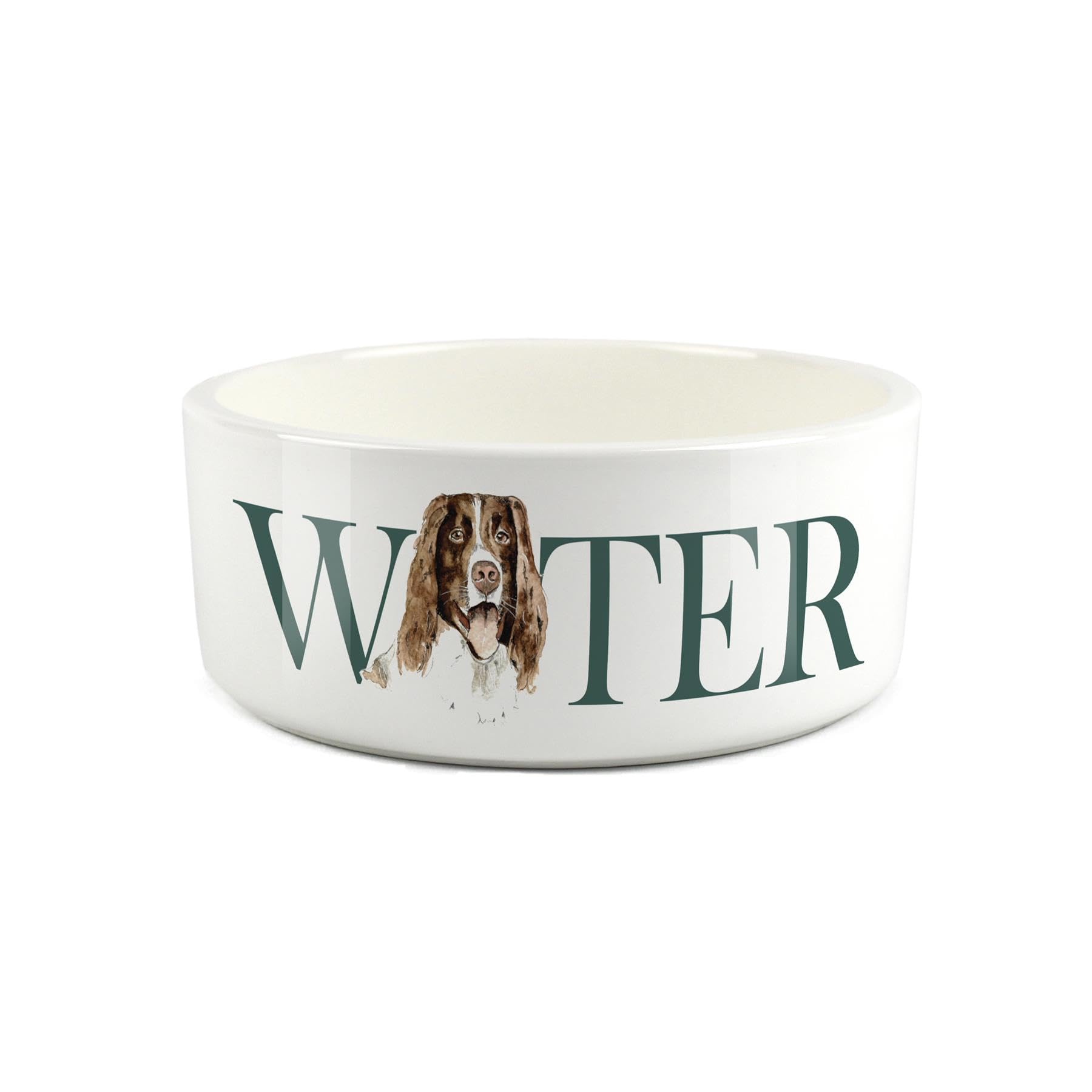Springer Spaniel Pet Bowl - Large Ceramic Water Bowl - White Water Dish For Dogs