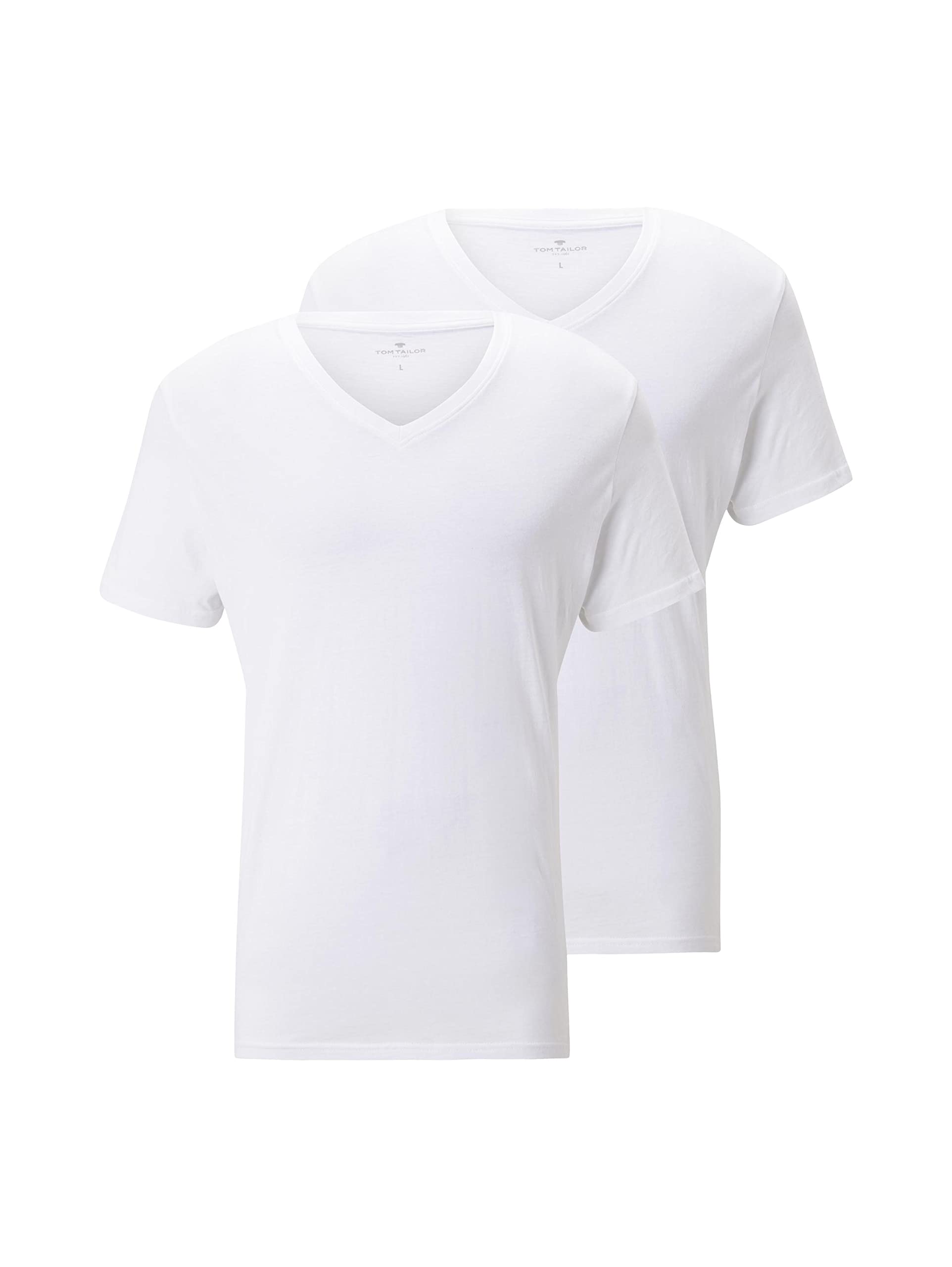 TOM TAILOR Herren Doppelpack Crew Neck T-Shirt, Weiß, M 8