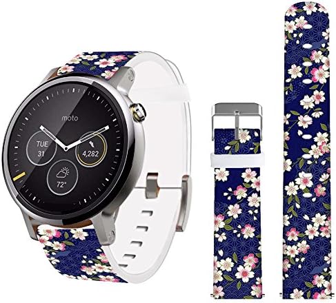 Flowers Bands for Moto360 2nd Gen Men's 42mm,Jolook Width 20mm Leather Replacements Bands Straps for Traditional Watches and Smart Watches that uses 20mm Spring Bars Band - Baby White Pink Flowers
