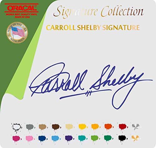 CARROLL SHELBY SIGNATURE VINYL STICKER DECAL FORD COBRA RACE MUSTANG TRACK (3" X 8", Blue 067)