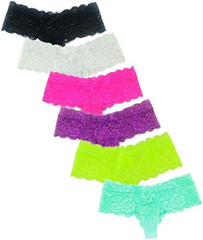 Rokery Women's Low-Waist Lace Cheeky Bikini Panty Sexy Lace Boyshort Underwear 6 Pack