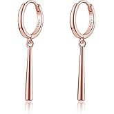 Reffeer Solid 925 Sterling Silver Bar Hoop Dangle Earrings for Women Teens Bar Dangle Earrings Minimalist Hoop Drop Earrings