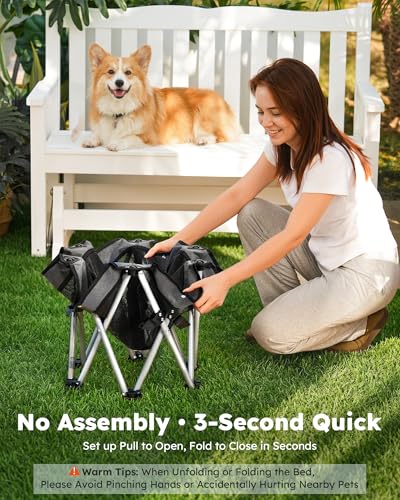 Pecute Cama Elevada para Perros Medianos y Pequeños, Resistente Sin Montaje con Colchoneta Refrescante, Plegable para Interior y Camping, Tamaño L, Soporta hasta 60kg, Gris