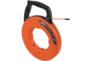 Klein Tools 56382 Non-Conductive Fiberglass Fish Tape, Multi-Groove Wire Puller, Optimized Housing and Handle, 50-Foot x 3/16