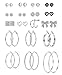 ORAZIO 18 Pairs Assorted Multiple Stud Earrings for Women Big Hoop Earrings Silver Tone