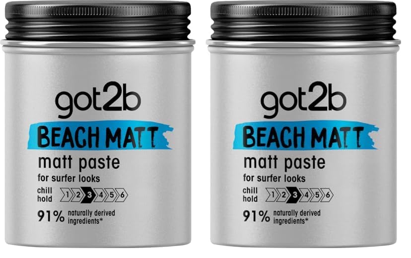 Got2b Beach Matt, Medium Hold, No Stickiness, Matt Texture Hair Paste, 100ml (Pack of 2)
