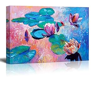 Canvas Prints Wall Art - Abstract Oil Painting of Beautiful Water Lilies.Modern Impressionism | Modern Home Deoration/Wall Art Giclee Printing Wrapped Canvas Art Ready to Hang - 12" x 18"