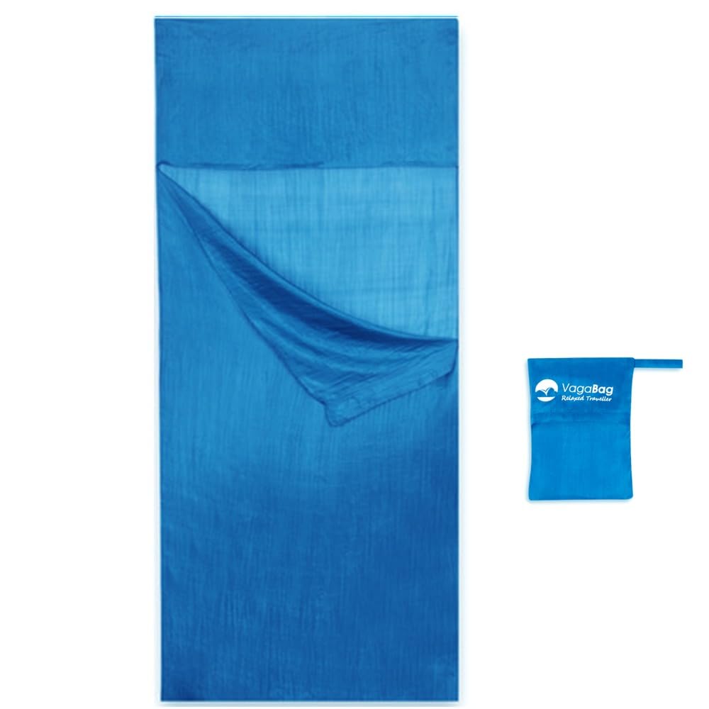 Vagabag- Luxury Silk Sleeping Bag Liner - 100% Natural Silk Travel Sheet - Anti Mosquito, Anti Bugs - Compact and Ultra lightweight (Berry Blue, XL 1 Pers. 33x87 in)