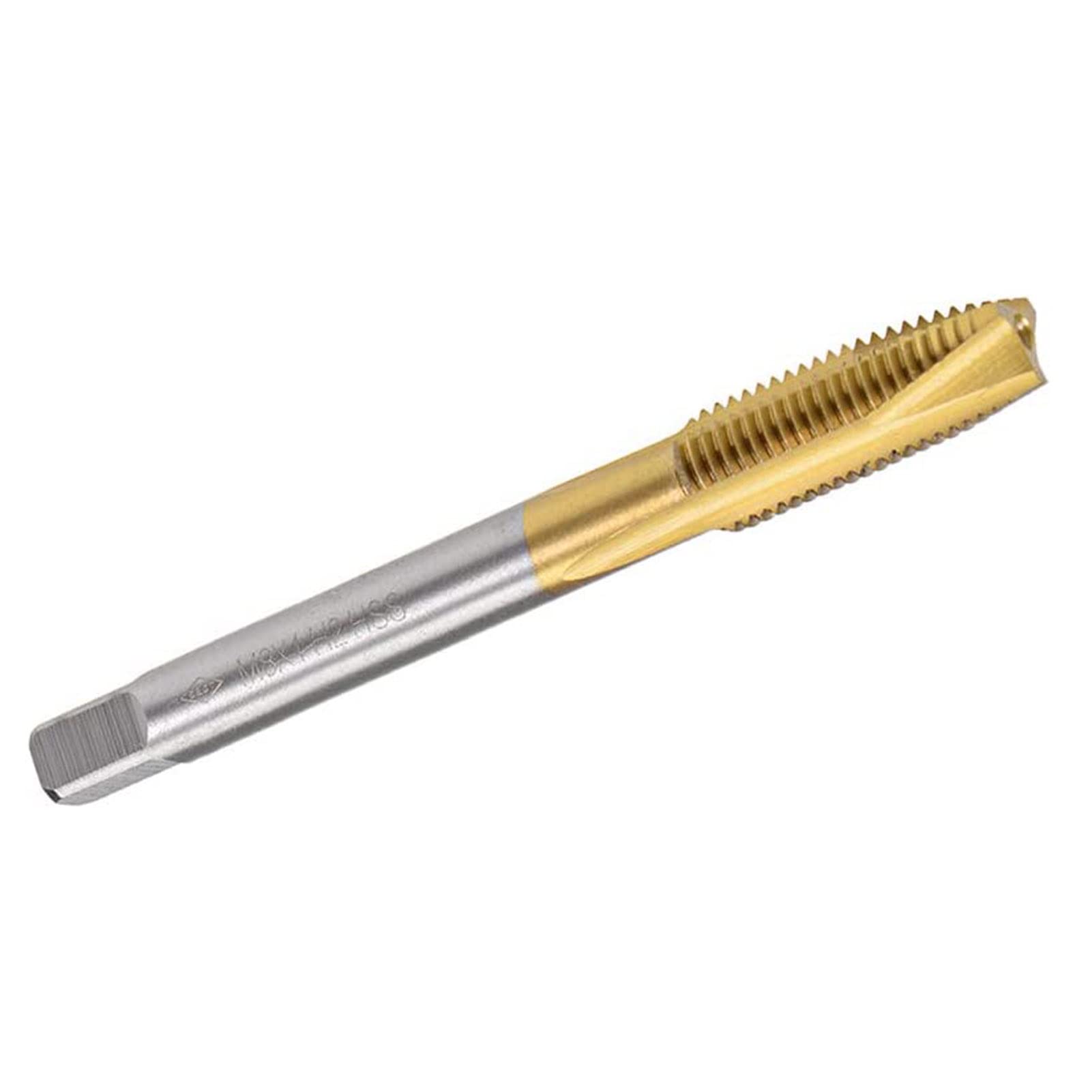 TOP-VIGOR M8 x 1mm Spiral Point Plug Thread Tap, 3 Flutes Ground Threads with H2 Tolerance, HSS Titanium Coated Thread Milling Tap (Round Shank with Square End)