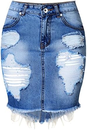 Wincolor Women's Ripped Hole Destroyed High Waisted Denim Pencil Skirt