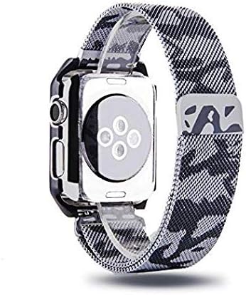 Midkart® Black Greyish Army Camouflage Milanese Loop Strap for Apple Watch 42mm / 44mm (Both mm Have Same fit) Stainless Steel Band Adjustable Magnetic Belt for Series 1/2 / 3/4 / 5