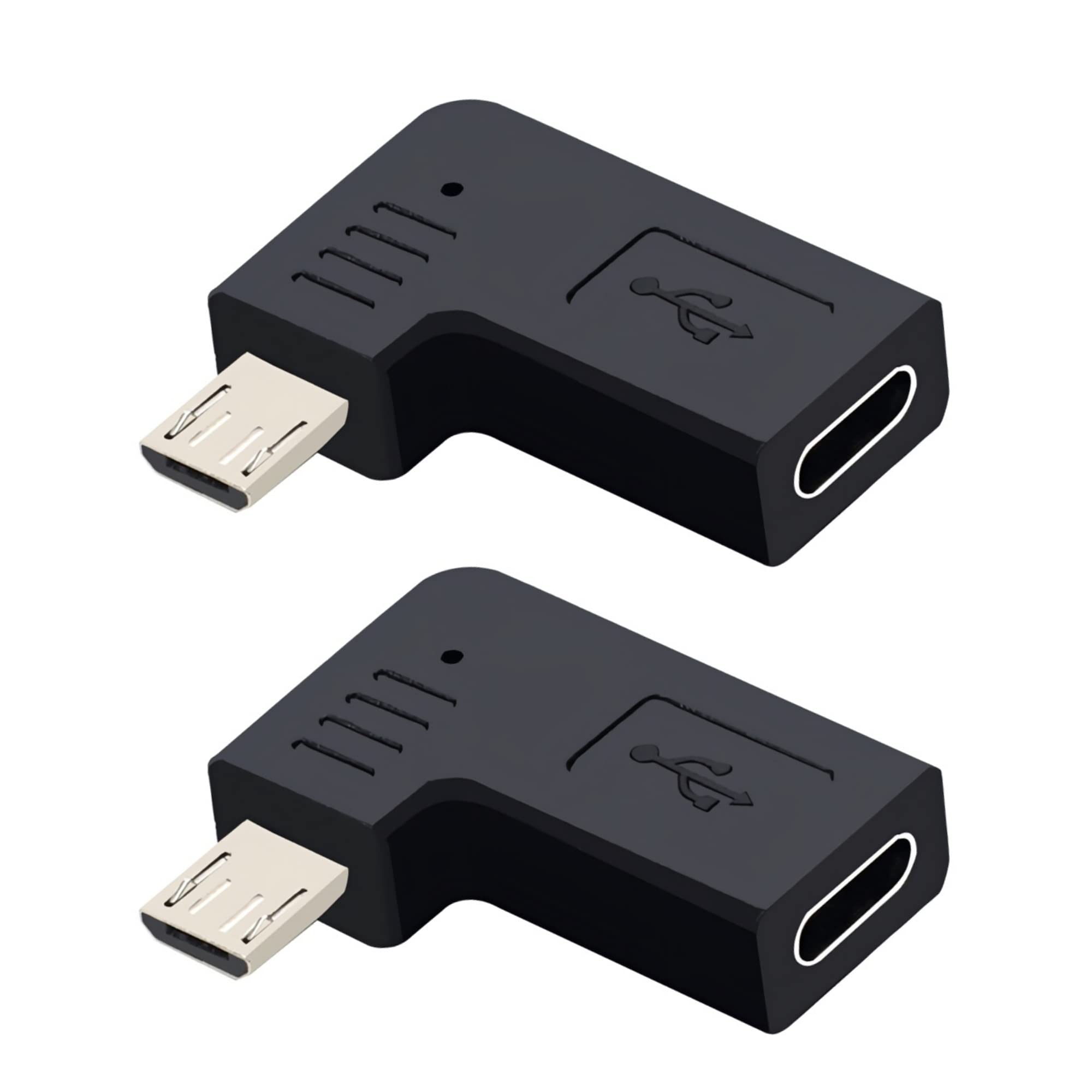 GELRHONR Angled Micro USB to USB C Adapter, 90 Degree Type C Data Transfer Connector for Smartphone, Dash Cam, Car Navigation System - 2PCS (Right Angle)