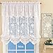 Collections Etc Floral Sheer Lace Tie-up Balloon Shade Window Curtain with Scalloped Edges and Rod Pocket Top for Easy Hanging, Ivory