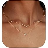 Layered Necklaces for Women,Dainty 14k Gold Plated Choker Necklace Stack Trendy Simple Diamond Pendant Necklace Set for Women Non Tarnish Cute Layering Cubic Zirconia Necklace Fashion Waterproof Jewelry for Women