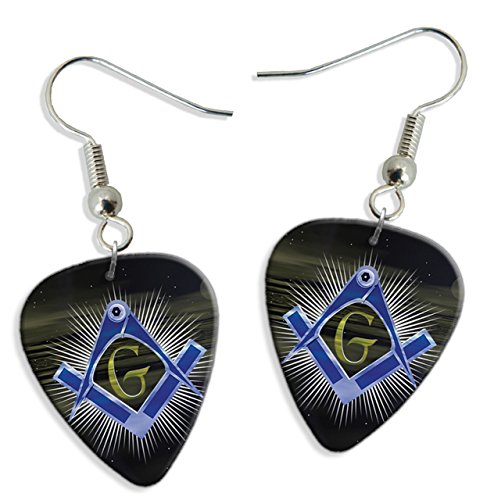 Masonic Symbol Freemason 2 X Logo Guitar Pick Earrings (GD)