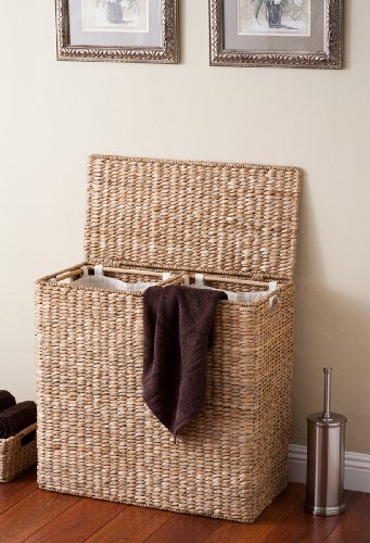 BirdRock Home Oversized Divided Hamper with Liners (Honey) | Made of Natural Woven Seagrass Fiber |  - //medicalbooks.filipinodoctors.org
